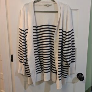 LOFT Black and White Striped Cardigan, size XXL